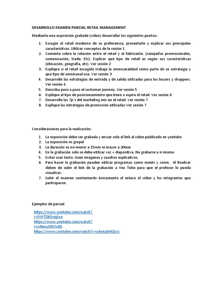 Examen Parcial de Retail Management | PDF