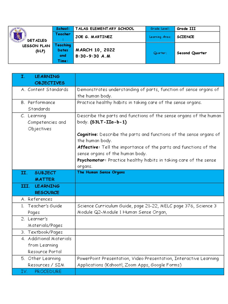 Grade 3 Science Lesson on Sense Organs | PDF | Senses | Taste