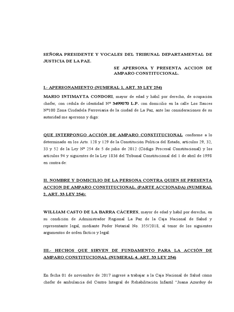 Amparo Constitucional Laboral | PDF | Caso de ley | Derecho laboral