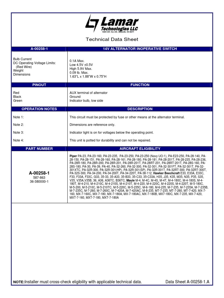 technical-data-sheet-a-00258-1-14v-alternator-inoperative-switch-pdf
