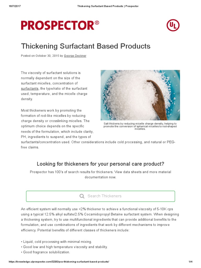 Thickening Surfactant Based Products Prospector PDF Surfactant