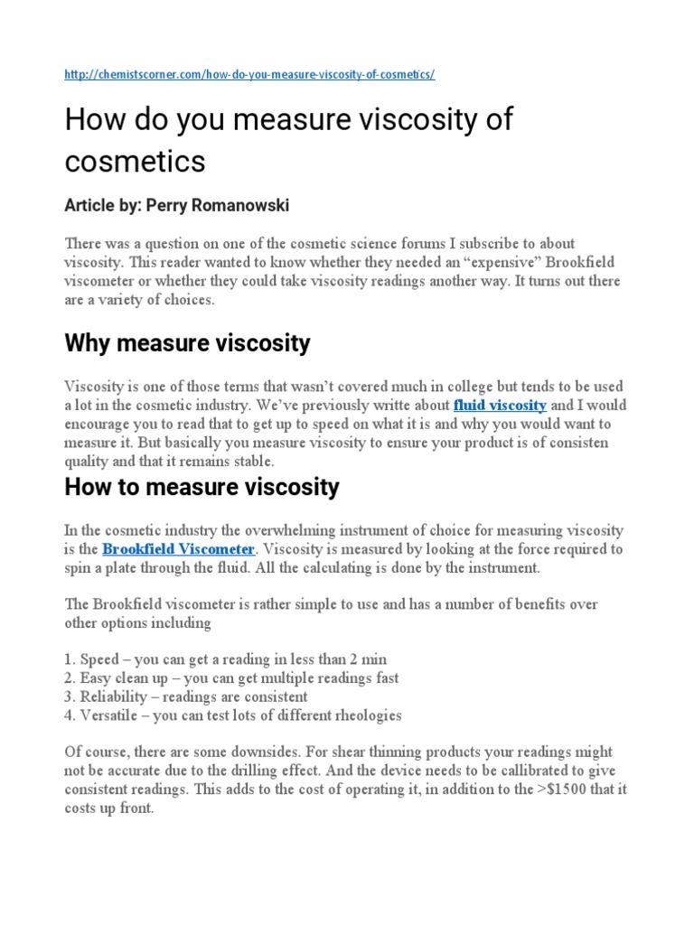 How Do You Measure Viscosity of Cosmetics  PDF  Dynamics (Mechanics)  Chemical Engineering