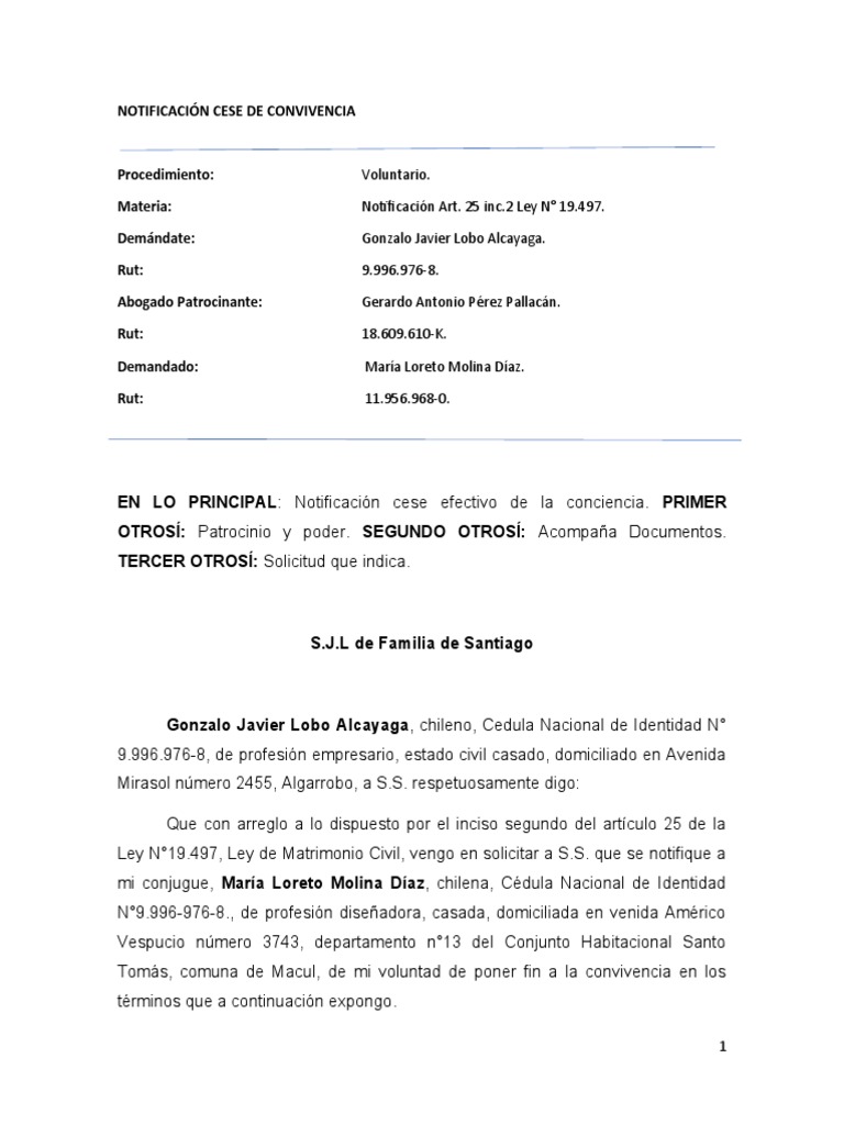 Notificación de Cese de Convivencia | PDF | Instituciones sociales ...