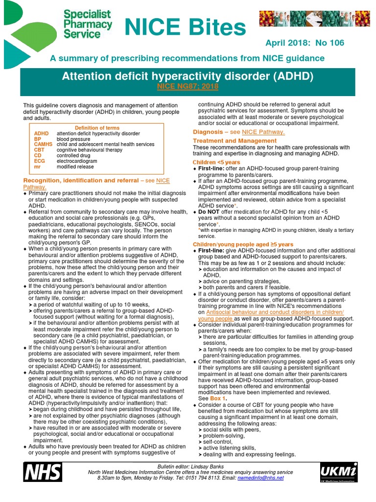 NICE Guidelines on ADHD Diagnosis and Management | PDF | Attention ...