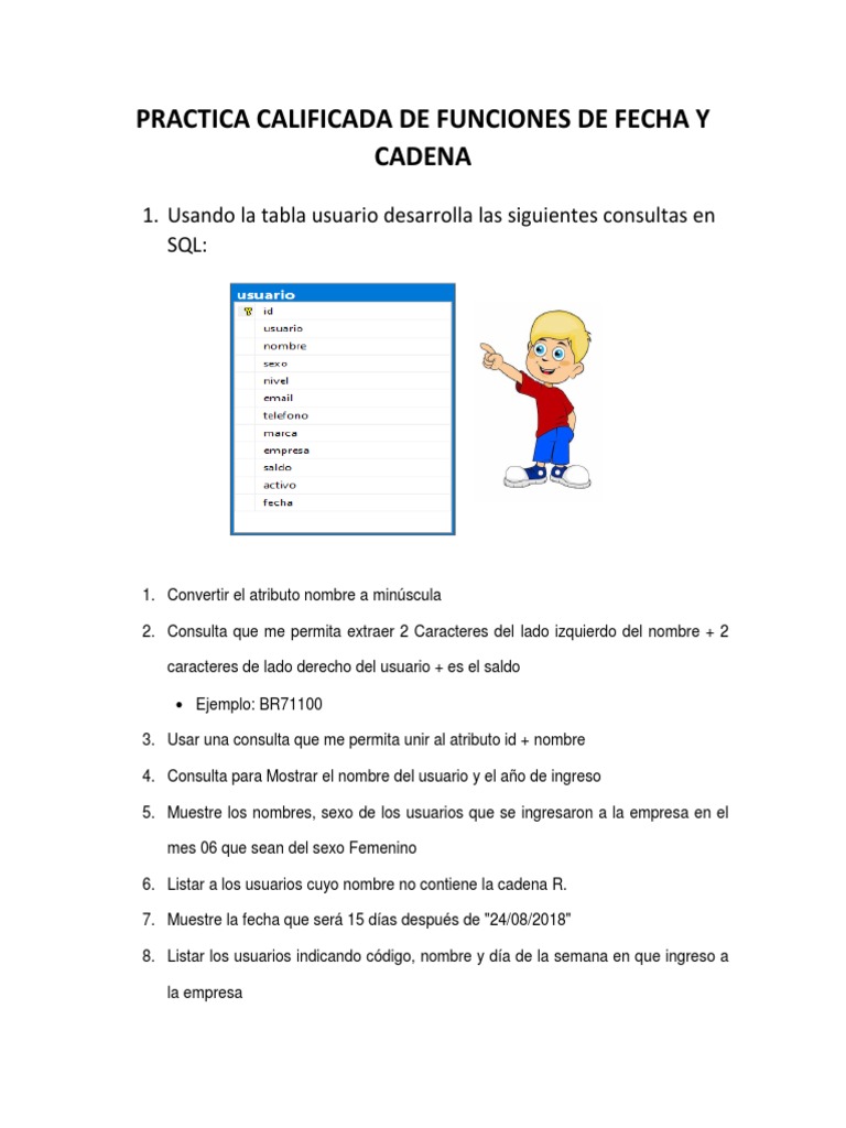 Consultas SQL: Fechas y Cadenas en Usuario | PDF