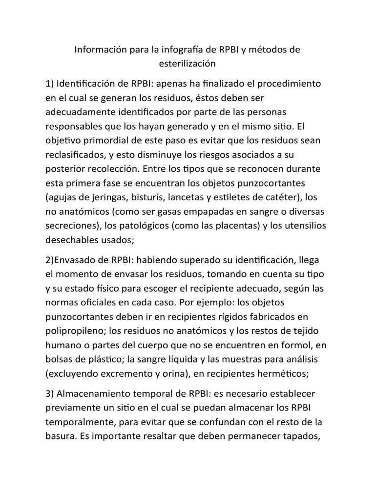 Información para La Infografía de RPBI y Métodos de Esterilización ...