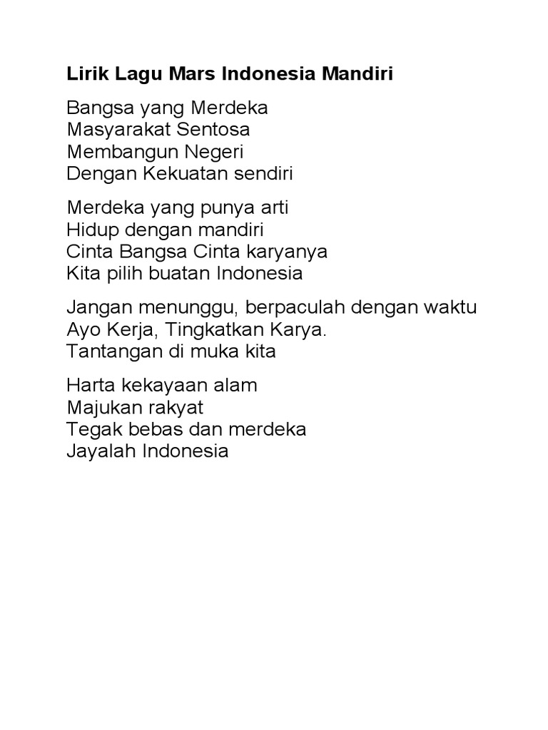 Lirik lagu mars indonesia mandiri pdf