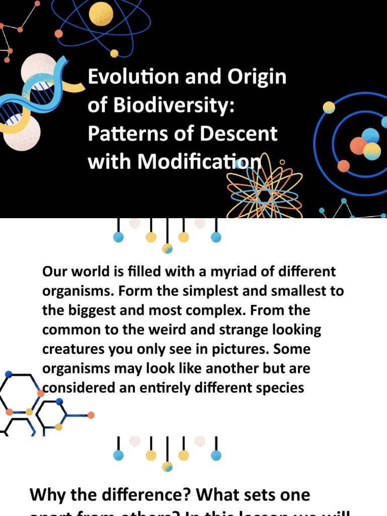 1.evolution and Origin of Biodiversity Patterns of Descent With Modi ...