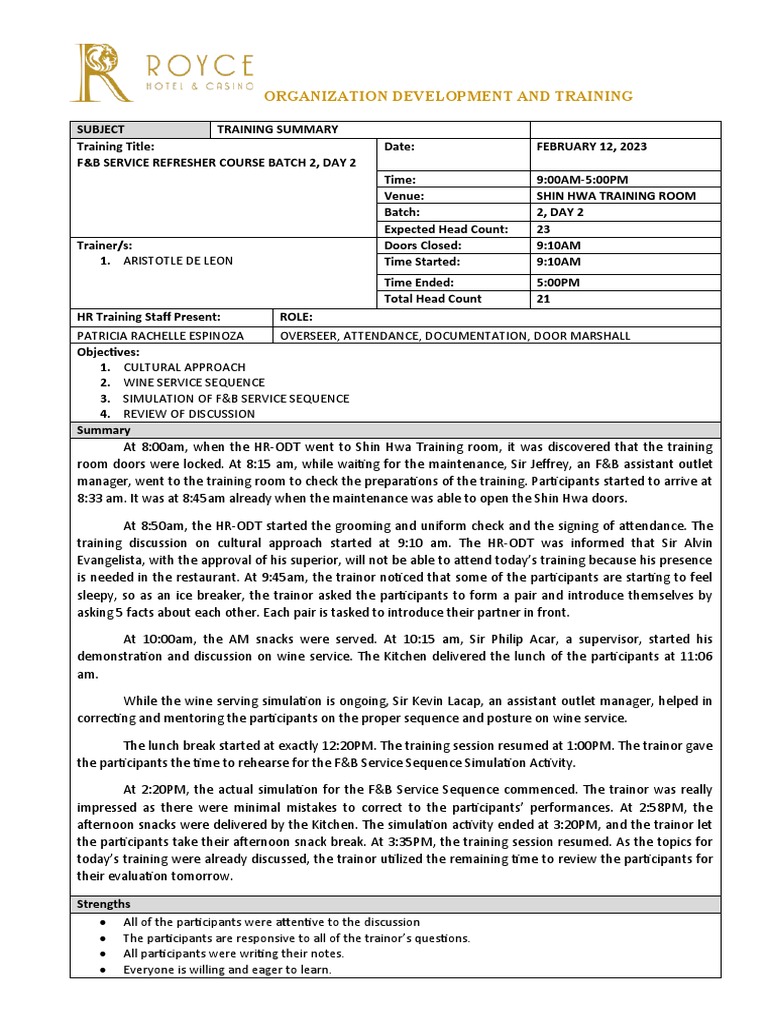 Training Summary Template | PDF