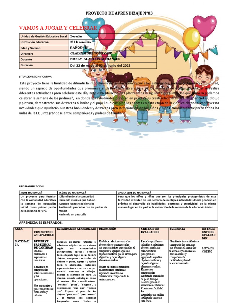 Proyecto Mi Jardin | PDF | Las emociones | Educación de la primera infancia