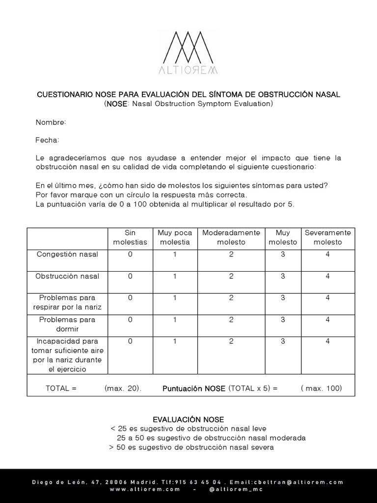 Evaluación de Obstrucción Nasal NOSE | PDF