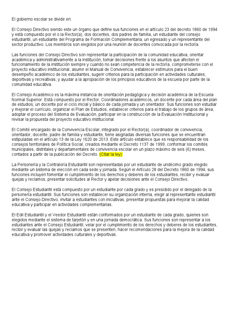 Estructura y Funciones del Gobierno Escolar | PDF | Plan de estudios ...