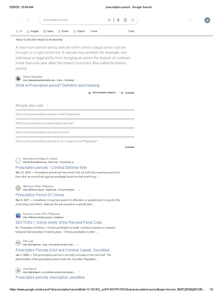 Prescriptive Period Google Search PDF Statute Of Limitations Crimes