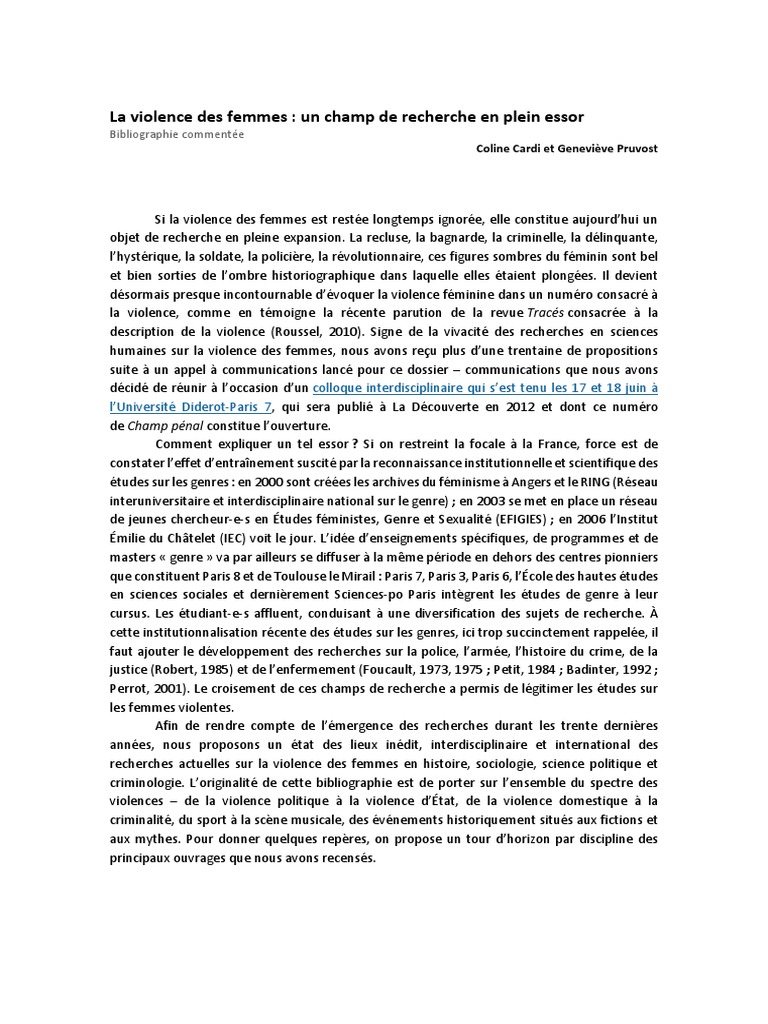 Émergence de la recherche sur la violence féminine | PDF | Crimes ...