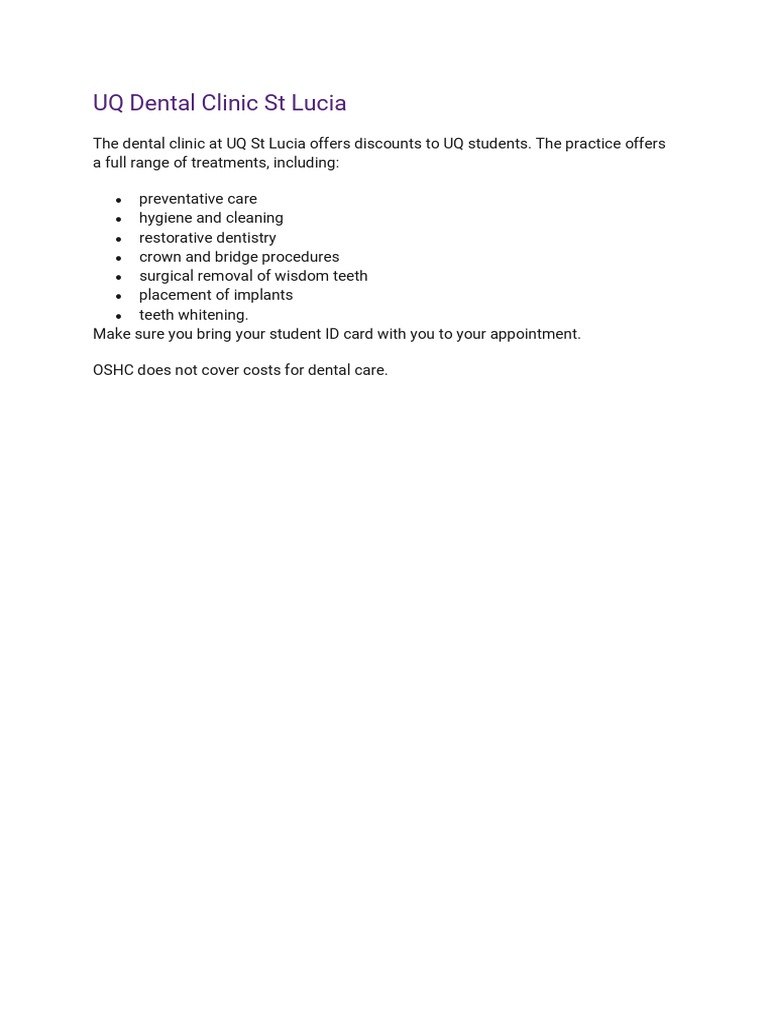 UQ Dental Clinic ST Lucia PDF