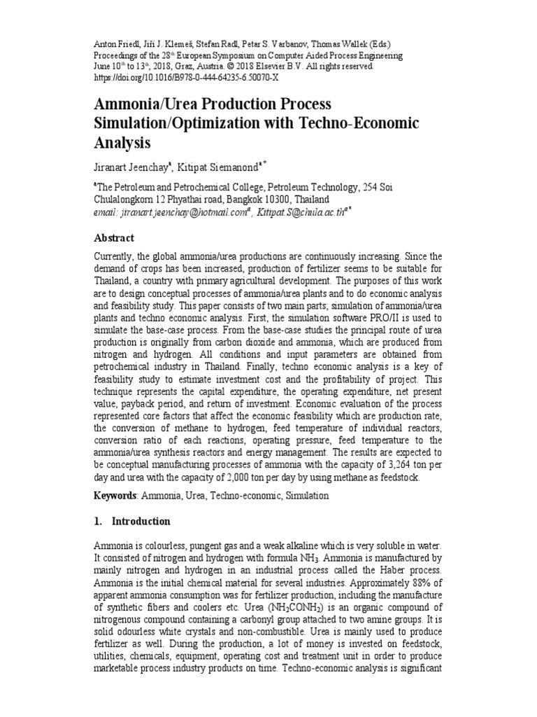 AmmoniaUrea Production Process SimulationOptimization With Techno