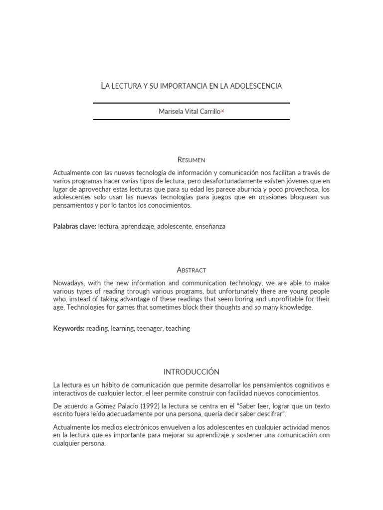 Importancia de la Lectura en Adolescentes | PDF | Aprendizaje ...
