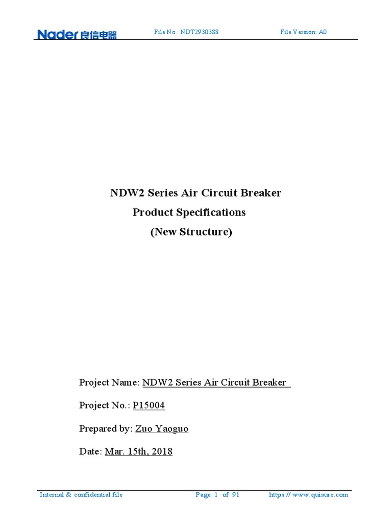 Nader NDW2 Series Products Specification PDF Electric Power