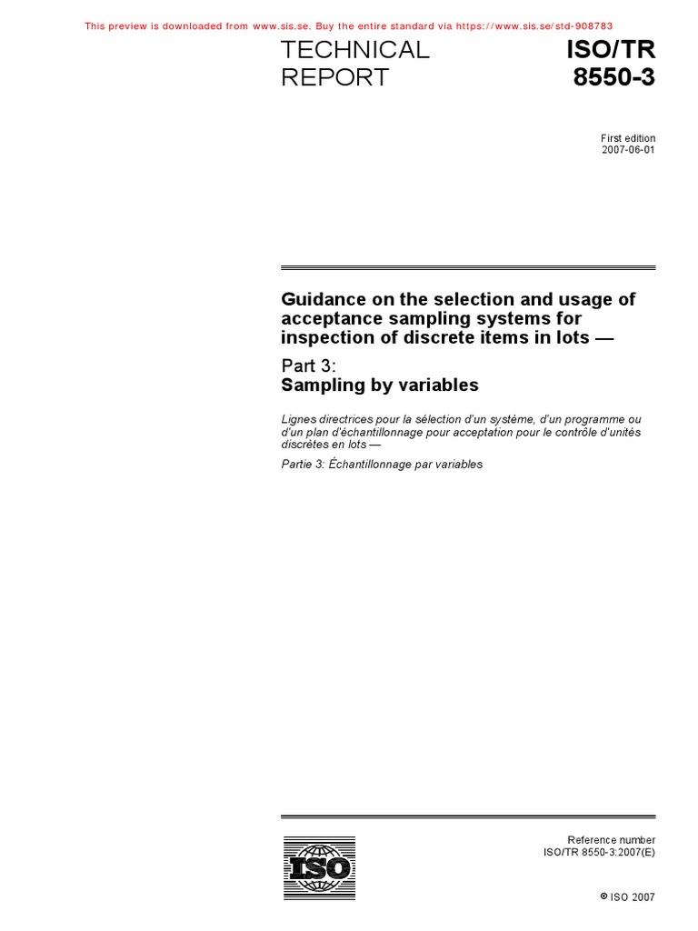 【ISO - 8550!03!2007】 (AQL) Lot Inspection Sampling System (by Variables ...