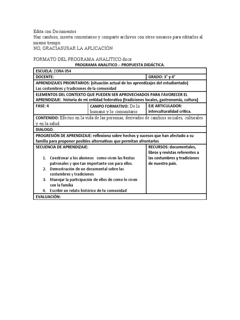 Plan Analitico Fase 4 | PDF