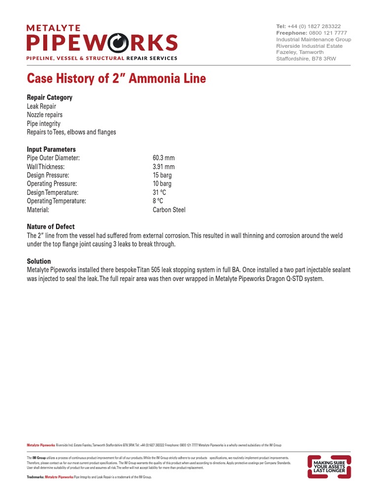 Ammonia Line Leak Repair Guide | PDF | Pipe (Fluid Conveyance ...