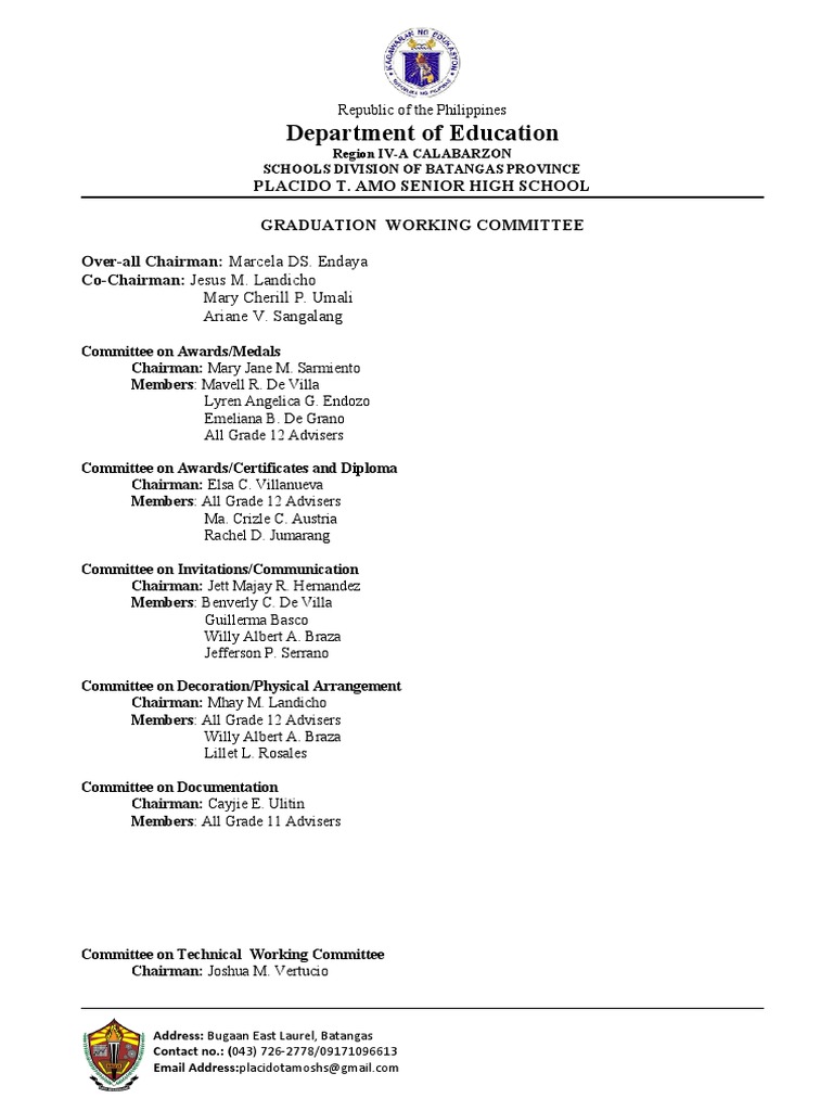 Graduation Working Committee Structure | PDF