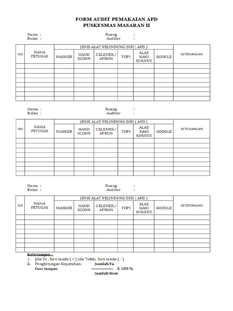 Form Audit Pemakaian Apd | PDF