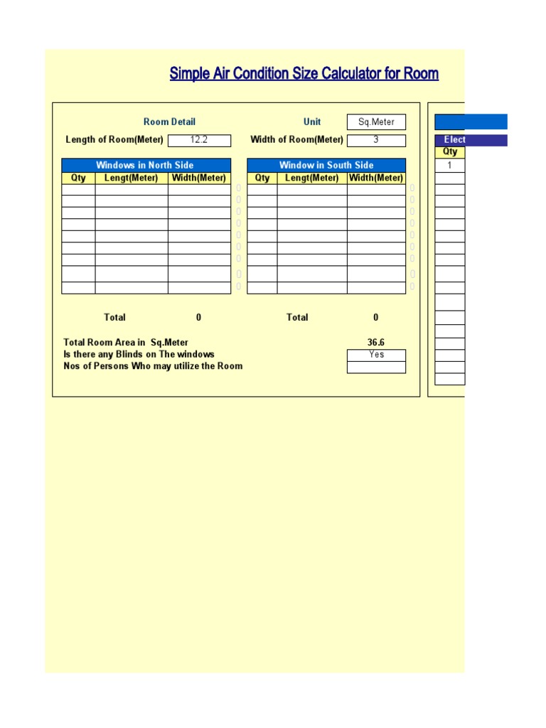 Air Condition Size Calculator PDF Air Conditioning British