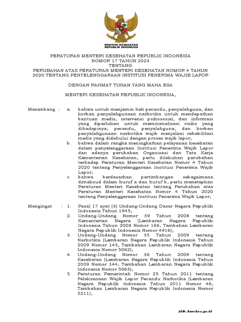 PMK No. 17 TH 2023 TTG Perubahan PMK No. 4 TH 2020 TTG Penyleenggaraan