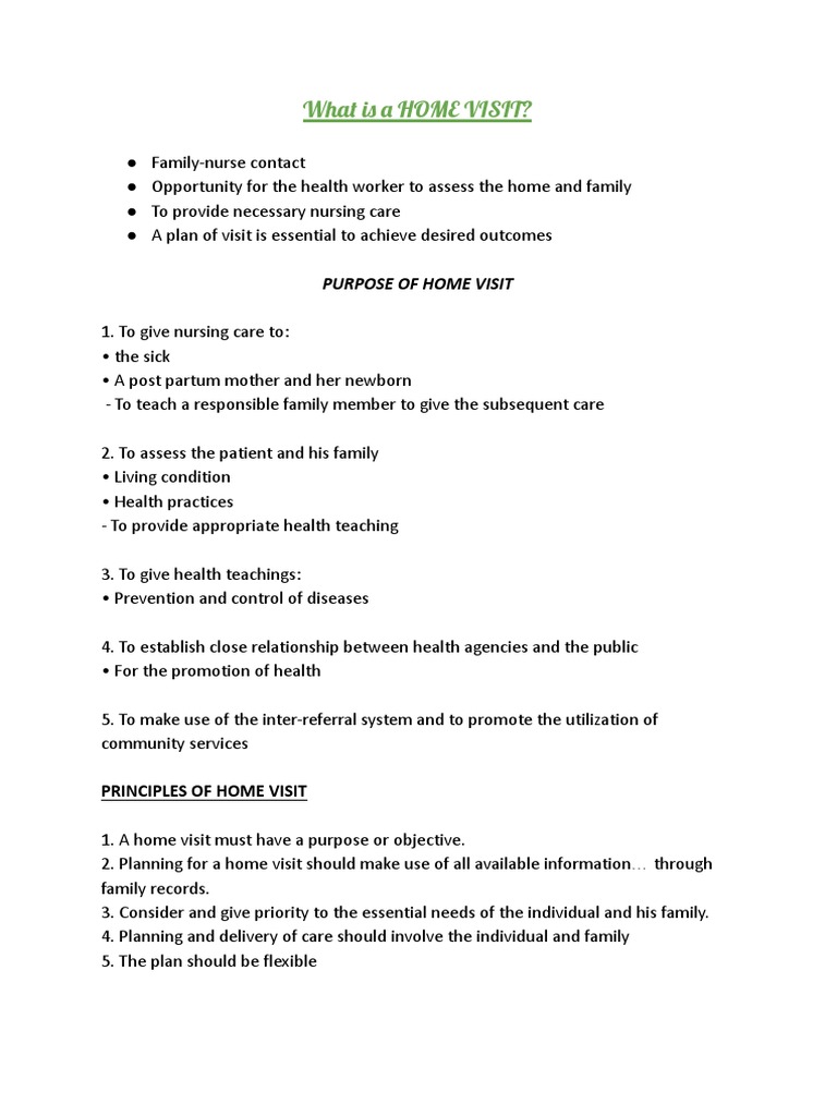 Home Visit Procedures and Purpose | PDF | Lifestyle