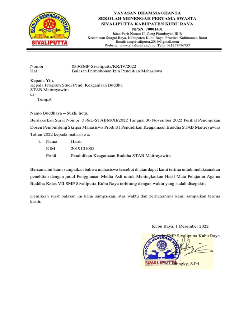 Surat Pemberian Izin Penelitian | PDF