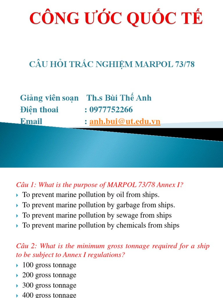 MARPOL 73/78 Quiz Questions | PDF | Oil Tanker | Ships