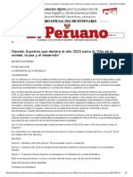 El Peruano - Decreto Supremo Que Declara El Año 2023 Como El "Año de La Unidad, La Paz y El Desarrollo"