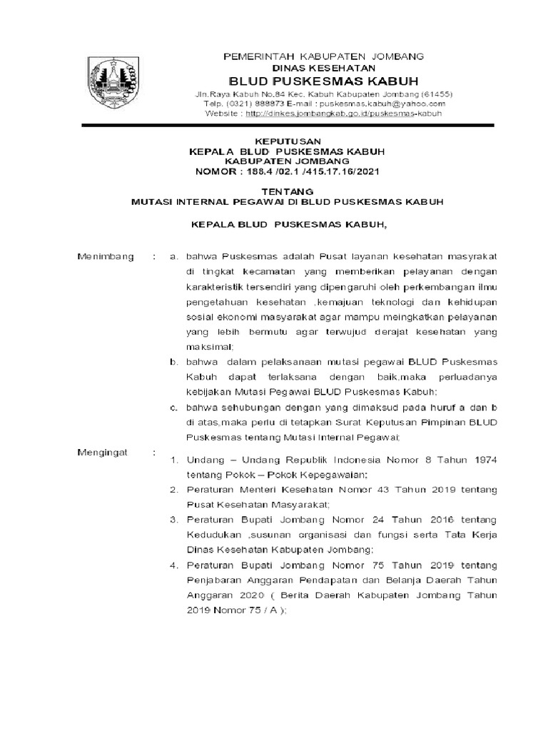 Sk Mutasi Internal Pegawai Belum Pdf