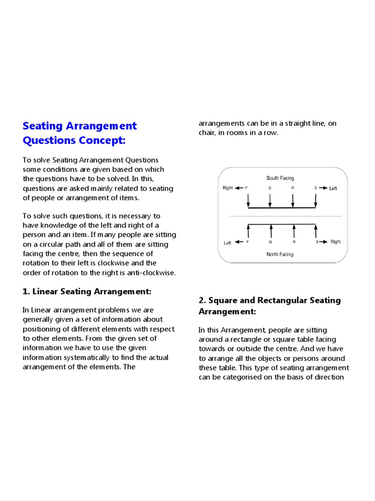 Linear & Other Seating Arrangement Questions | PDF | Mathematics