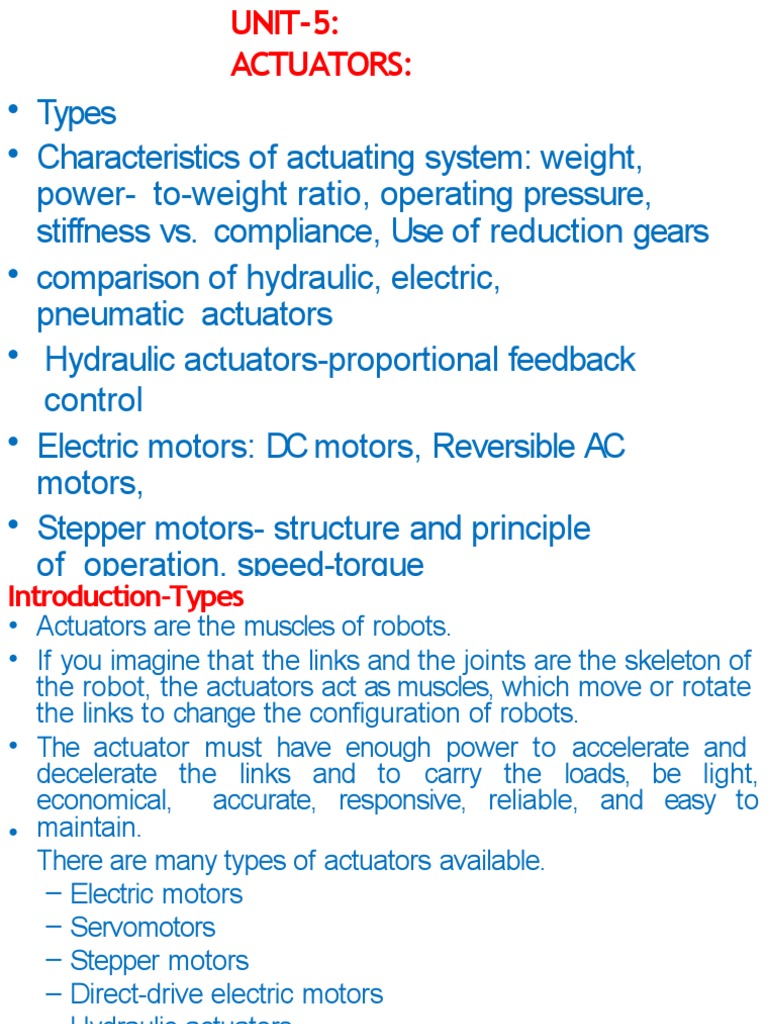 Unit 5 Actuators | PDF | Electric Motor | Actuator