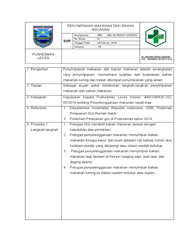 Sop Penyimpanan Makanan Dan Bahan Makanan | PDF