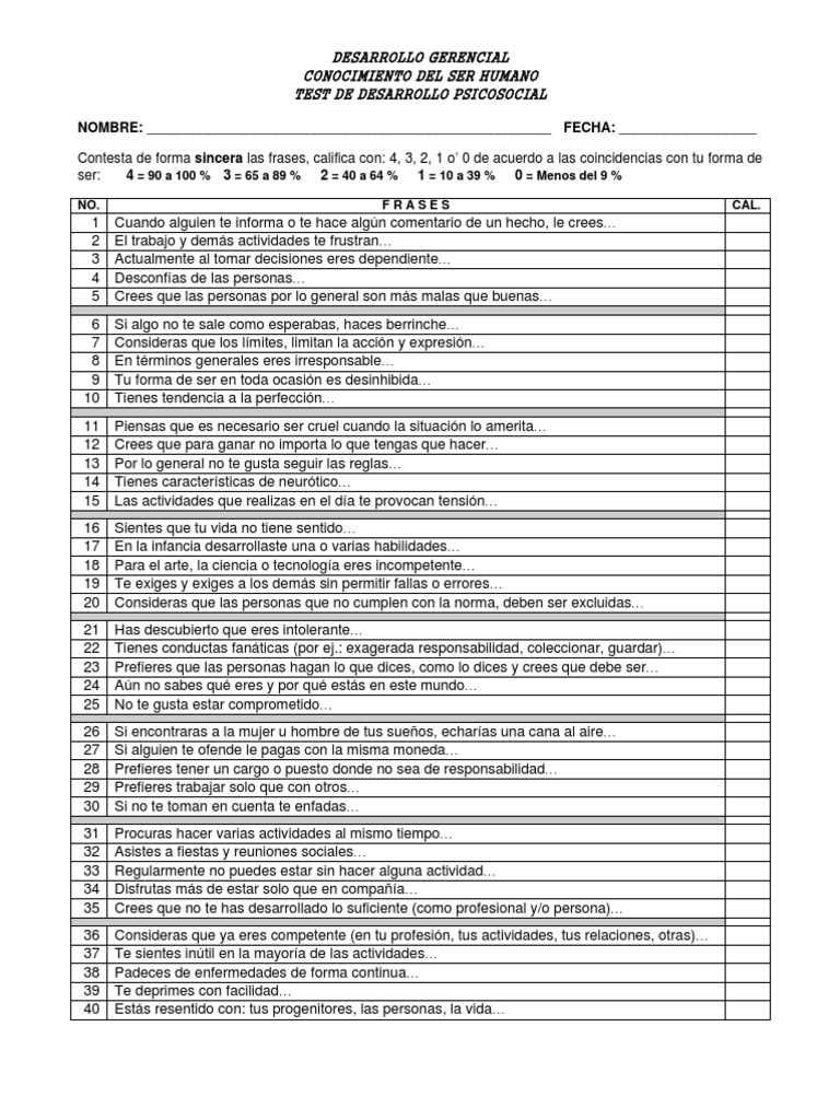Test Psicosocial de Habilidades Sociales | PDF | Relaciones personales ...