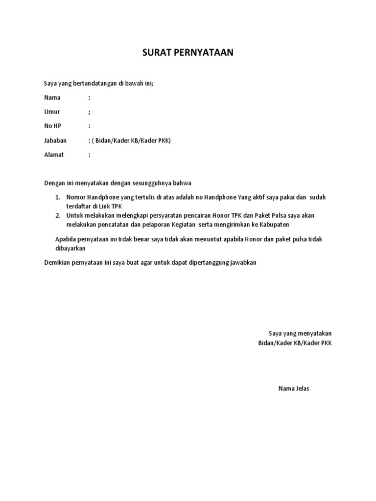 Surat Pernyataan TPK | PDF