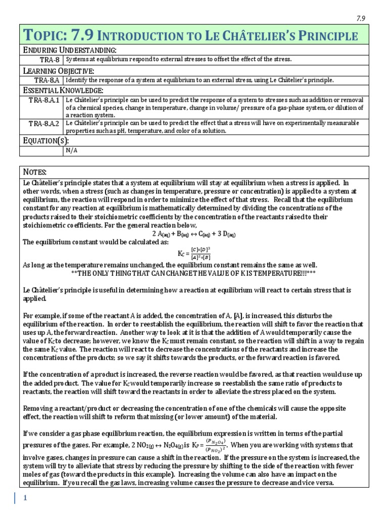 7.9 Introduction To Le Chatelier Student+ | PDF | Chemical Reactions ...