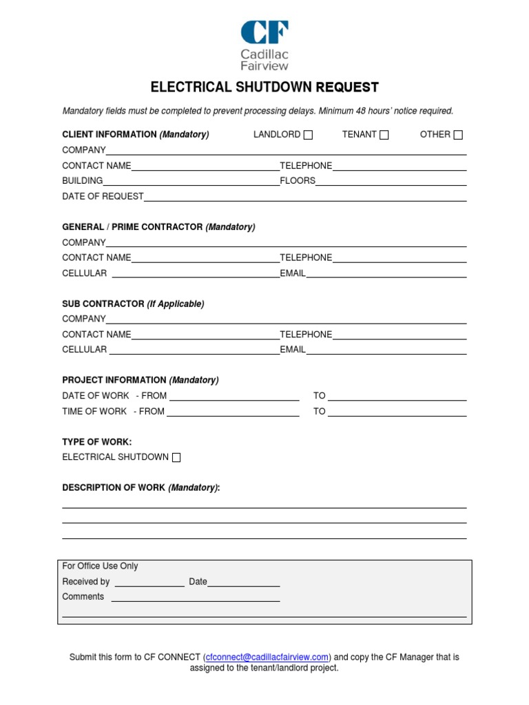 Electrical Shutdown Request Form | PDF