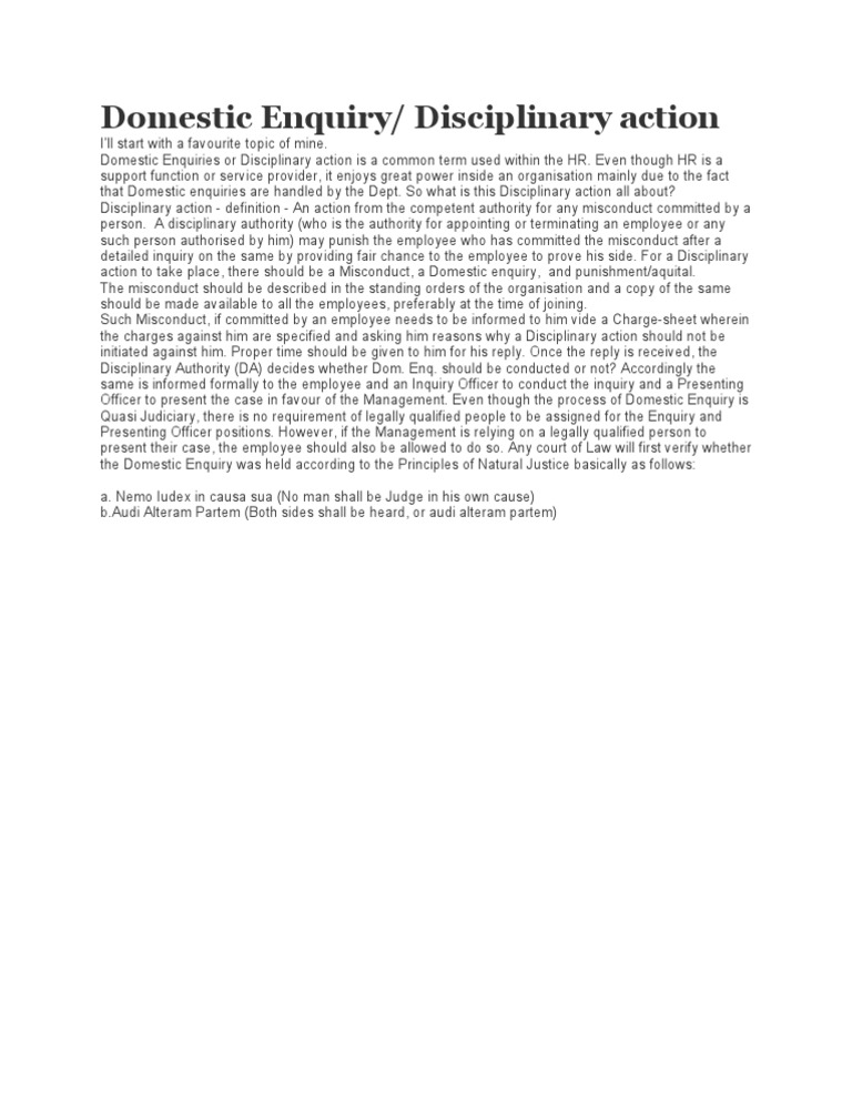 Domestic Enquiry | PDF | Public Law | Government