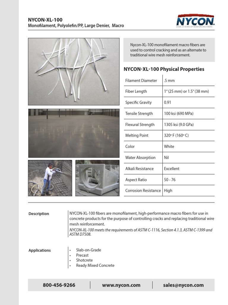 NYCON-XL-100 Macro Fiber Overview | PDF | Concrete | Building Engineering