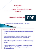 The State of Microfinance For Inclusive Economic Growth - Outreach and Growth