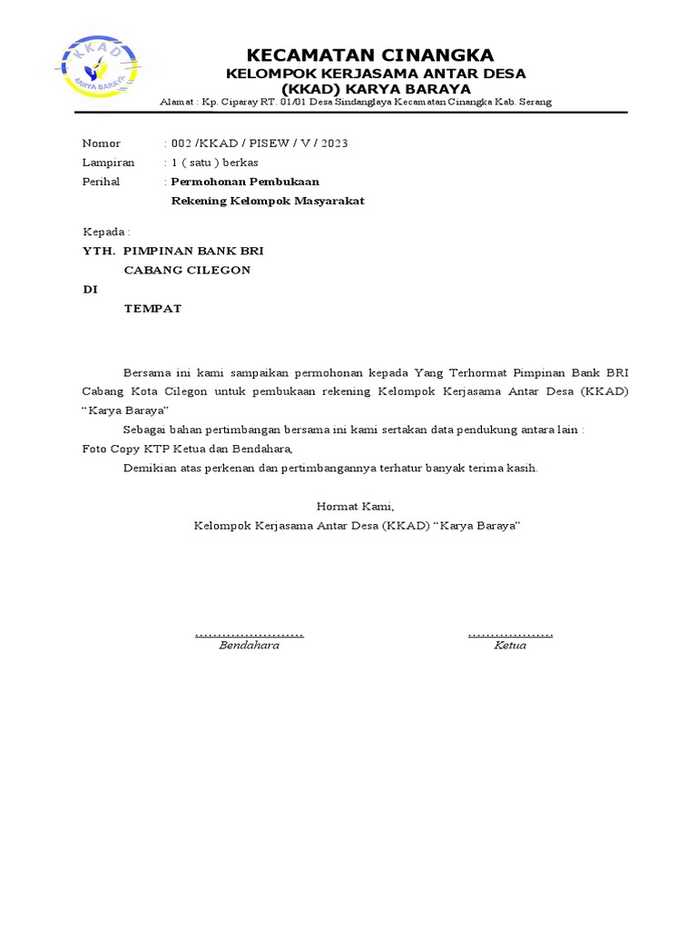 Surat Permohonan Buka Rekening | PDF