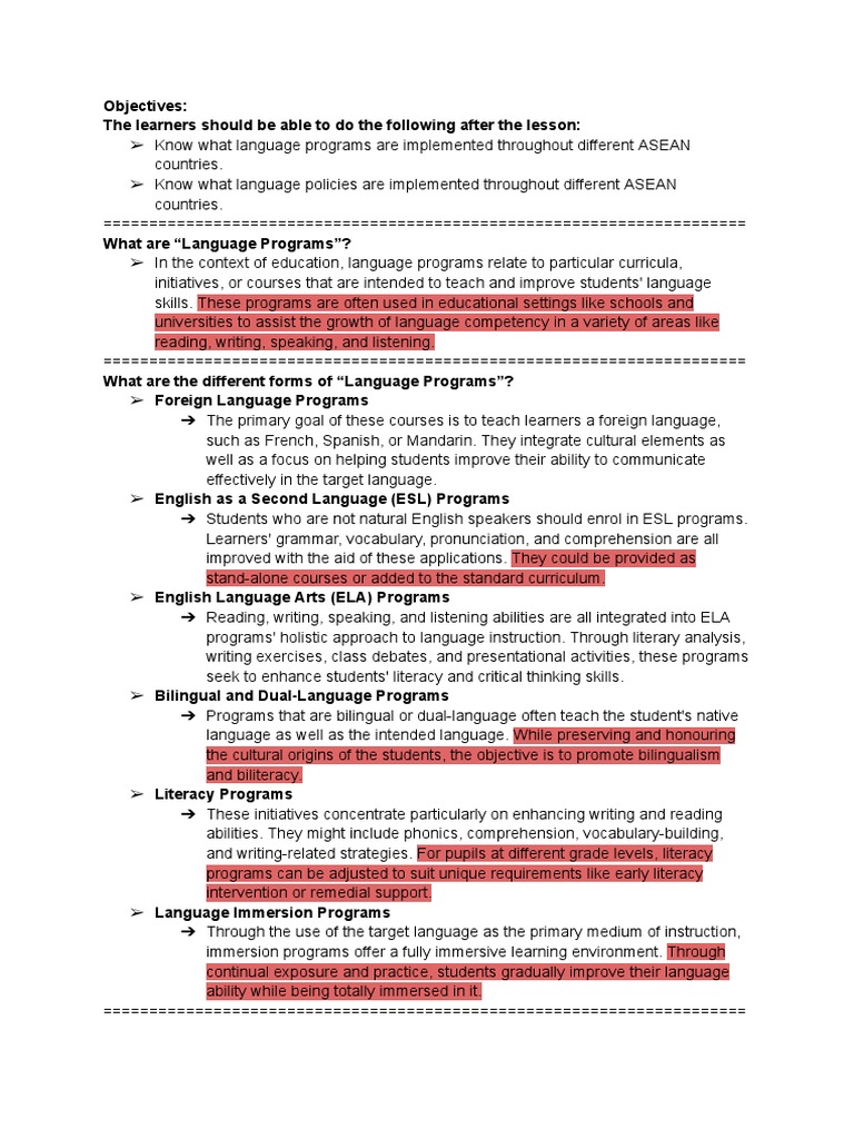 From Monolingual To Multilingual Language Programs and Policies