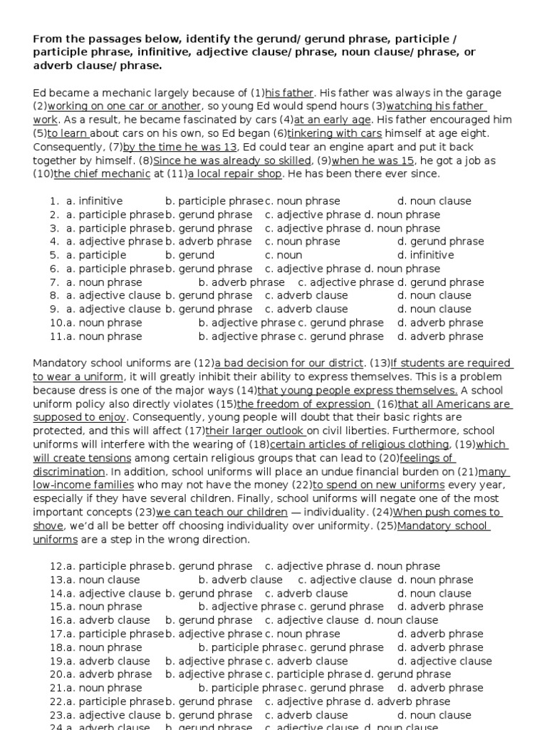 Identifying the Gerund Gerund Phrase, Participle Participle Phrase