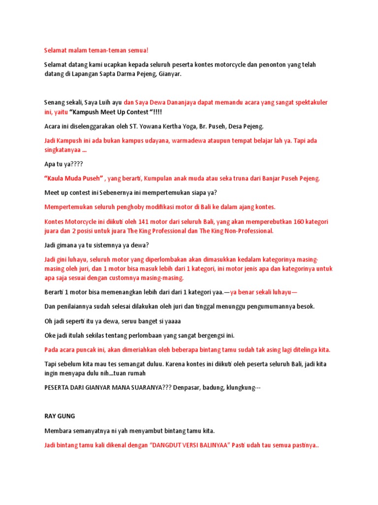 Teks MC Non Formal Pejeng | PDF