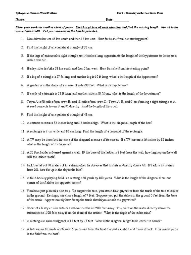 Pythagorean Theorem Word Problems | PDF | Triangle | Rectangle