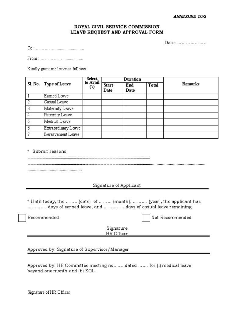 Leave Request Form - RCSC | PDF